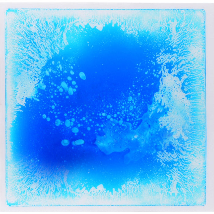 Blue floor tile with swirling patterns on a white background