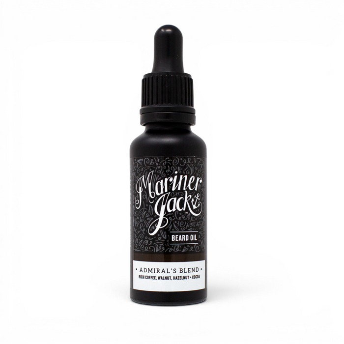 Admiral’s Blend beard oil 30ml bottle on white background