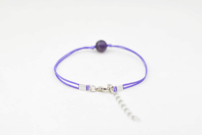 Amethyst bracelet for women, February birthstone, purple cord, adjustable