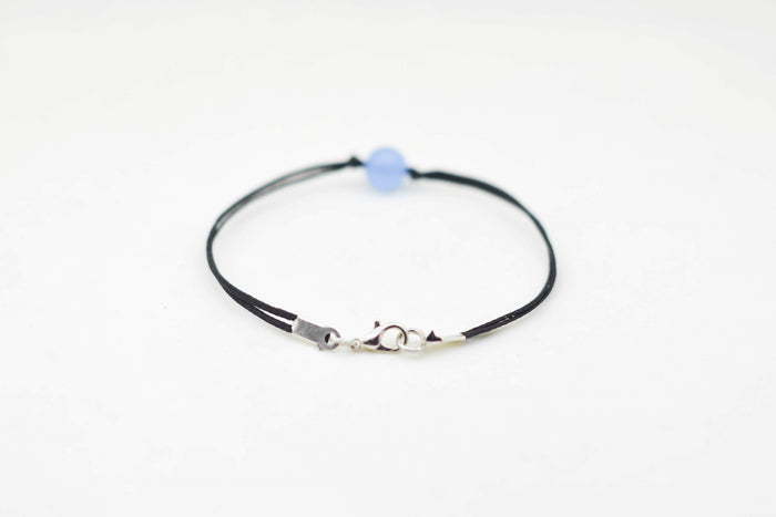 Aquamarine bracelet for men, blue March birthstone, black cord - shani-adi-jewerly