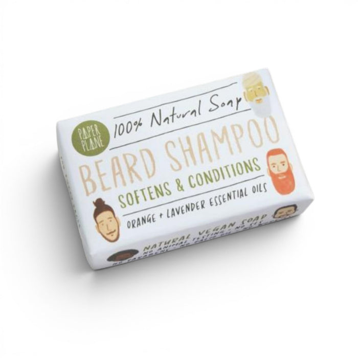 Paper Plane natural beard shampoo and shave soap bar on white background
