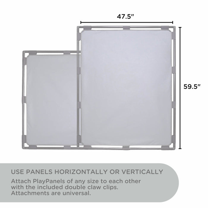 Measurement chart for play panels with dimensions and attachment information.