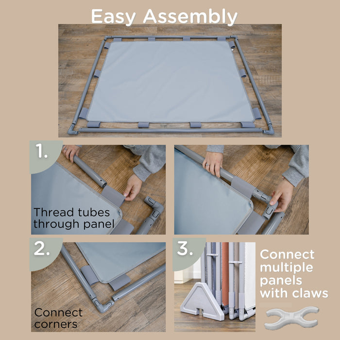 Step-by-step guide on how to assemble a room divider with text instructions.