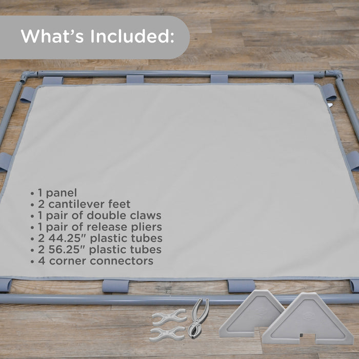 Product packaging with components listed on a wooden surface