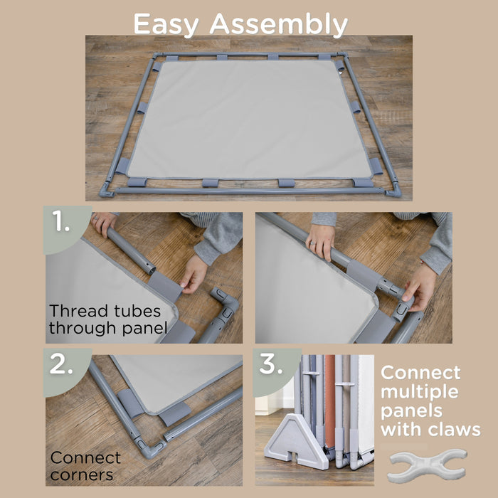 Step-by-step guide on how to assemble a room divider with text instructions.
