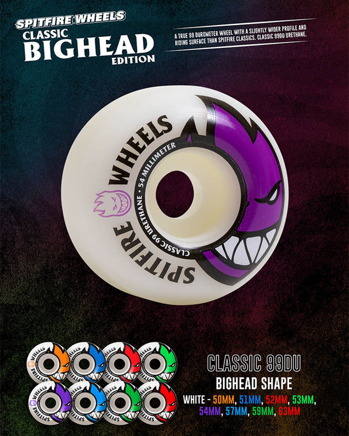 Bighead 99D Skateboard Wheels - White Purple 54mm