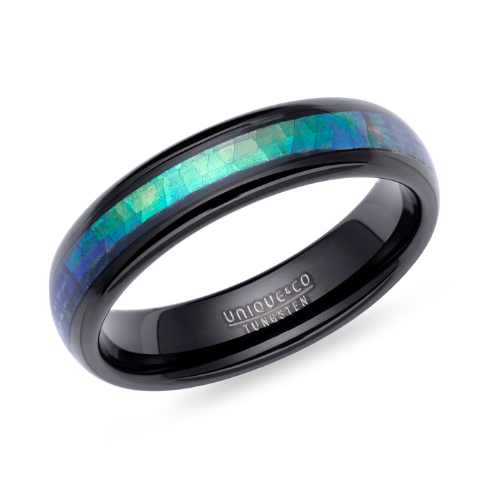 Black Tungsten Ring with Abalone Inlay