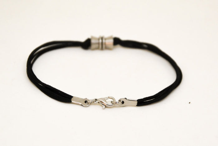 Black cord bracelets for men, silver tube charm for him - shani-adi-jewerly