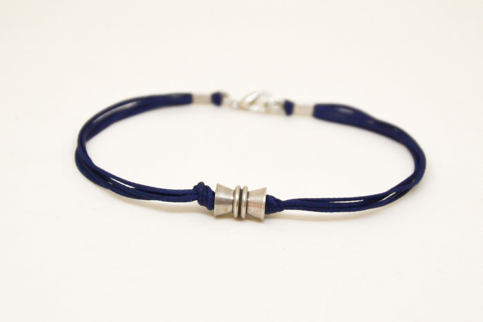 Bracelet for men with silver bead charm and black string, gift for him, gift wrapped