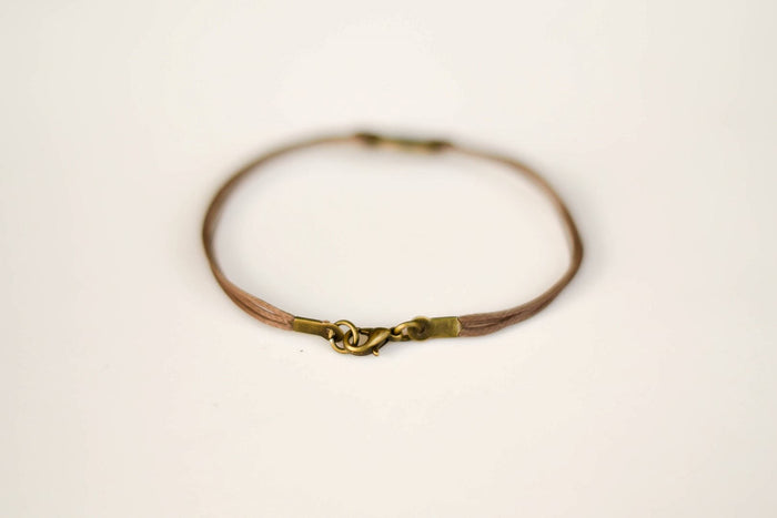 Bronze circle Believe bracelet for men, brown cord, Karma bracelet, fathers gift for him - shani-adi-jewerly