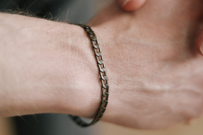 Bronze flat link chain bracelet for men, minimalist jewelry, gift for him