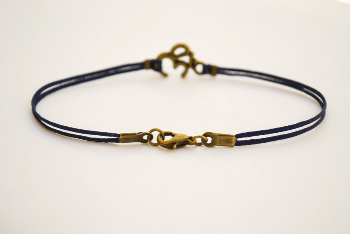 Bronze Om bracelet for men, blue cord - shani-adi-jewerly