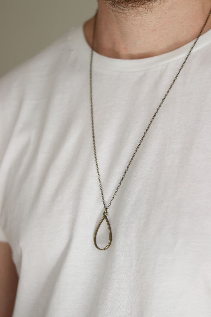 Bronze tear shape necklace for men, chain necklace - shani-adi-jewerly