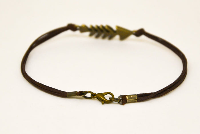 Fish bones anklet for men, brown cord - shani-adi-jewerly