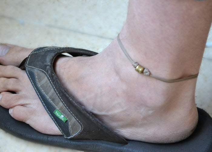 Bronze tube anklet for men, brown cord - shani-adi-jewerly