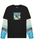 Bunched Up Double Long Sleeve T-Shirt - Black/Tie Dye