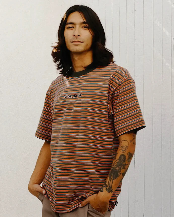 Cameron Stripe Knit T-Shirt - Obsidian Fern