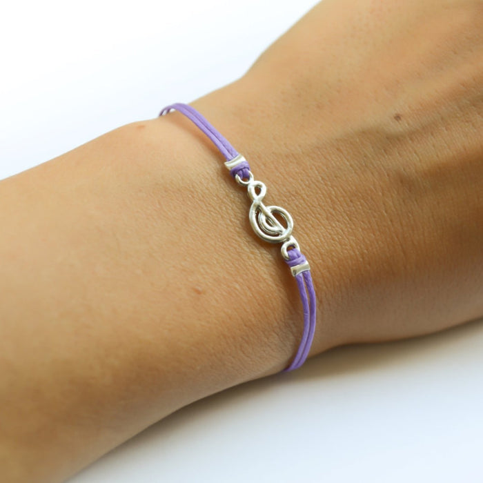 Purple cord bracelet with a silver Treble clef charm - shani-adi-jewerly