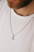 silver crescent moon chain necklace for men - Shani and Adi Jewelry