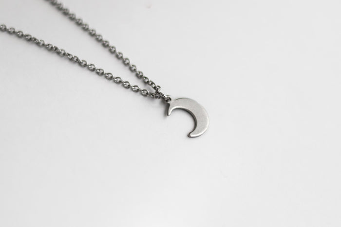 silver crescent moon chain necklace for men - Shani and Adi Jewelry