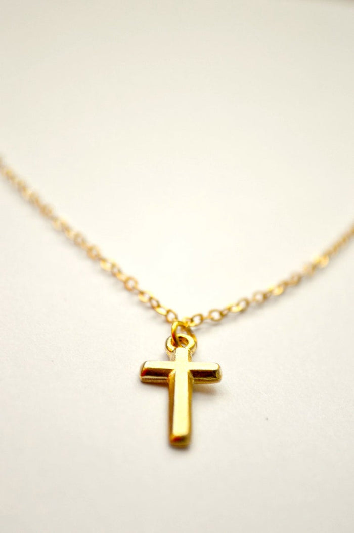 Cross necklace for women gold tone chain, Christian catholic jewelry