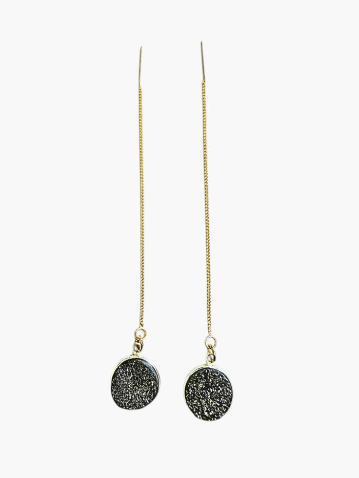 stem&stone dark grey druzy quartz threader earrings with 925 sterling silver chain, 10mm druzy, 5.5" length