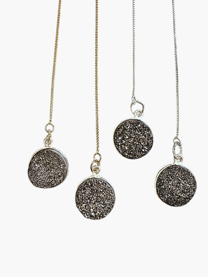 stem&stone dark grey druzy quartz threader earrings with 925 sterling silver chain, 10mm druzy.