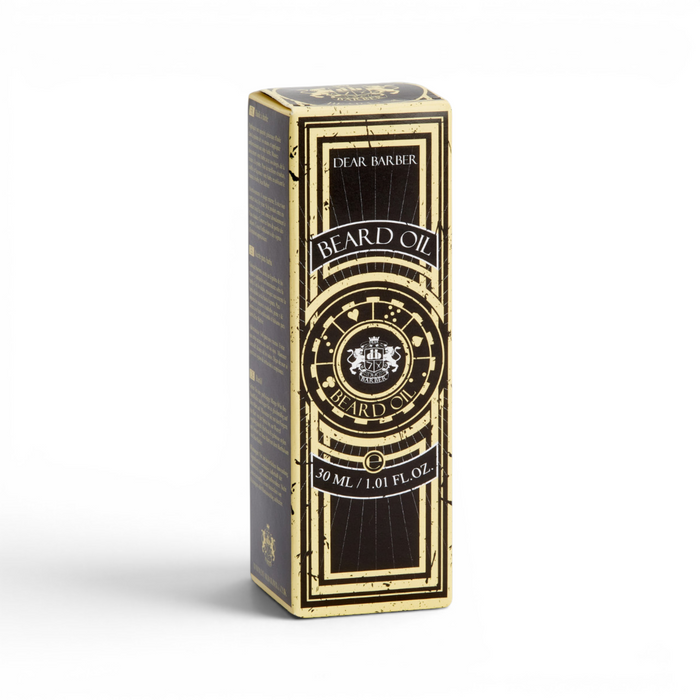 Beard oil packaging box close up