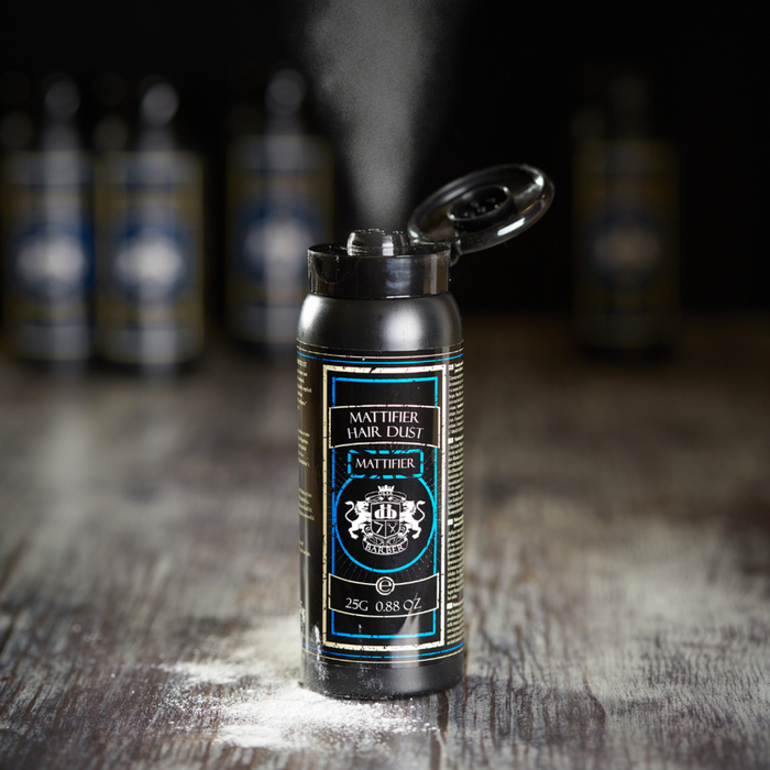 Dear Barber Mattifier Hair Dust 25g in moody barber shop lifestyle scene