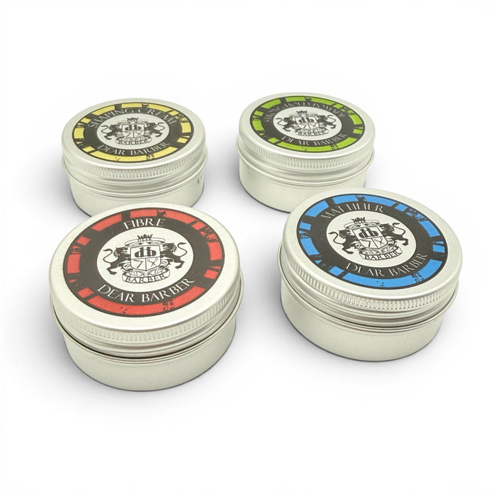 Dear Barber mini hair styling collection gift set with four travel size styling tins
