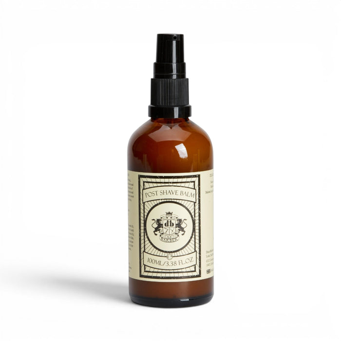 Dear Barber Post Shave Balm bottle with vintage style packaging on white background
