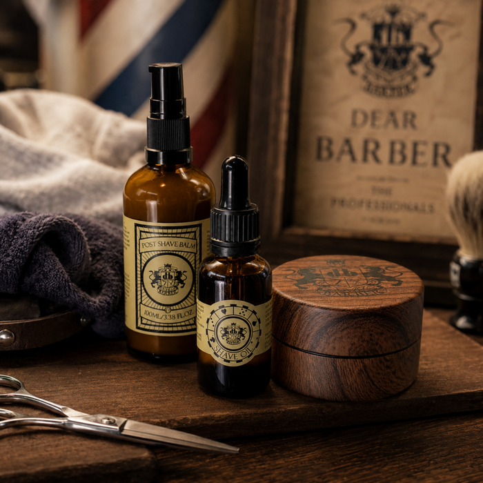 Dear Barber shaving products styled in a traditional barber shop inspired lifestyle setting