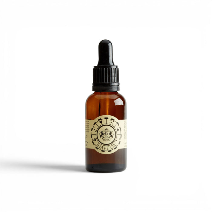 Dear Barber Shave Oil bottle with vintage style packaging on white background