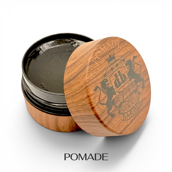 Dear Barber Strong Hold Pomade 100ml open pomade container showing styling product inside on white background