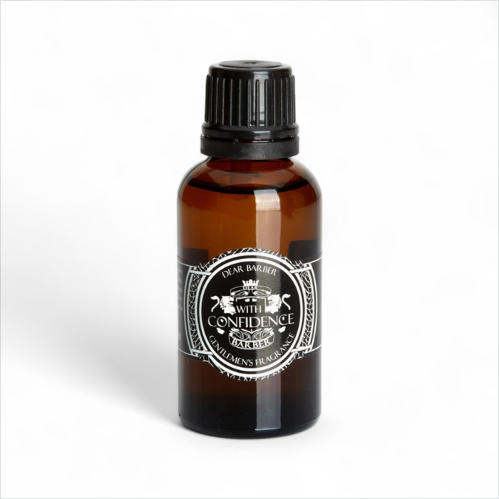 Dear Barber With Confidence eau de toilette 30ml amber glass bottle on white background