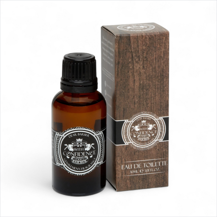 Dear Barber With Confidence eau de toilette 30ml bottle with packaging on white background