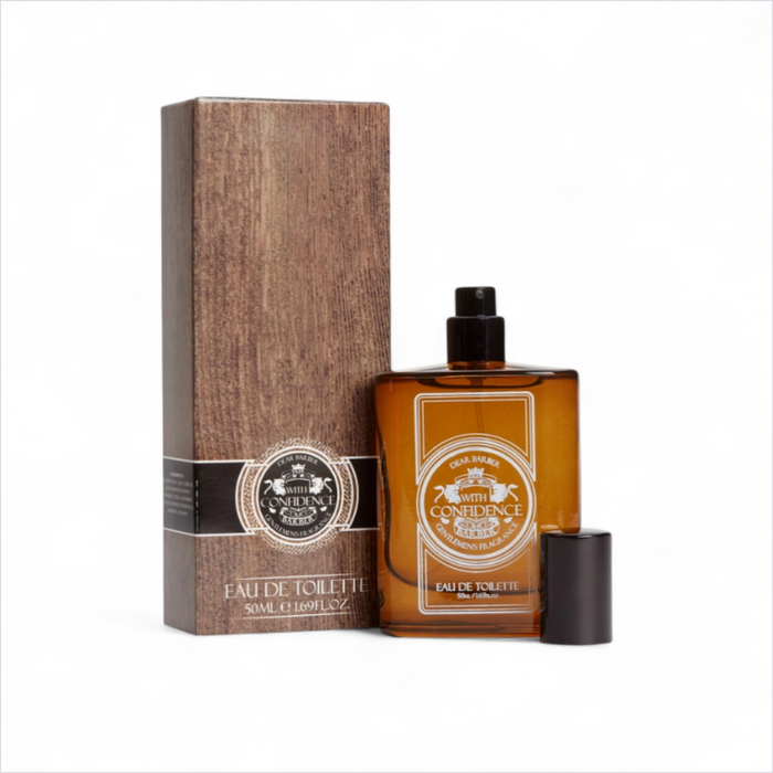 Dear Barber With Confidence eau de toilette 50ml bottle with packaging on white background