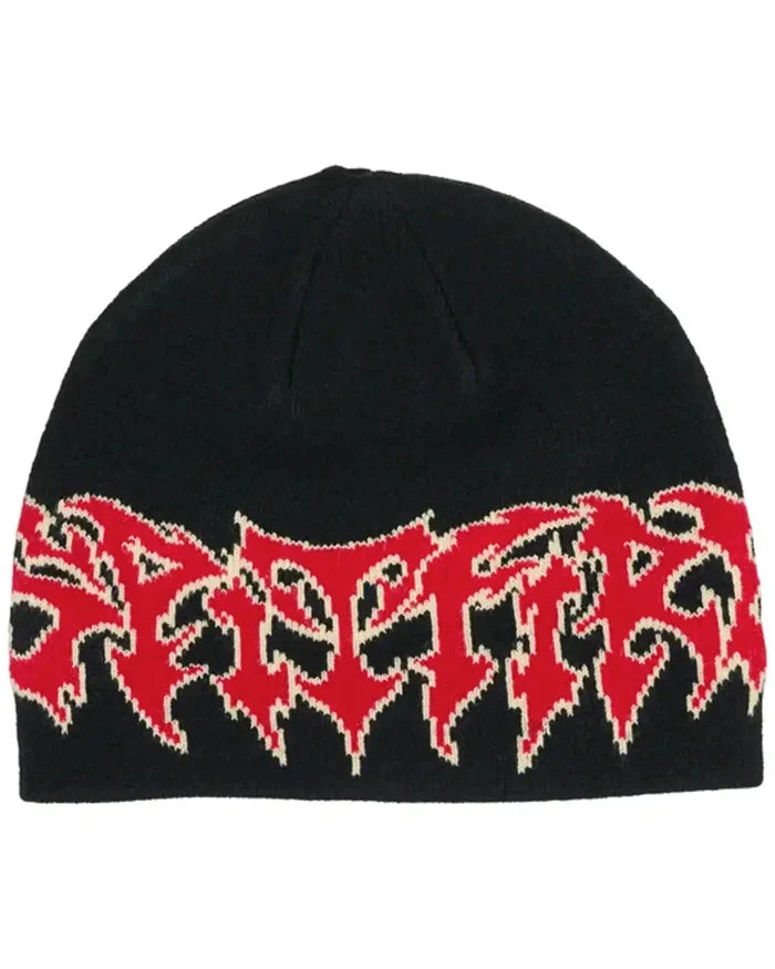 Demon Script Skully Beanie - Black/Red/Cream