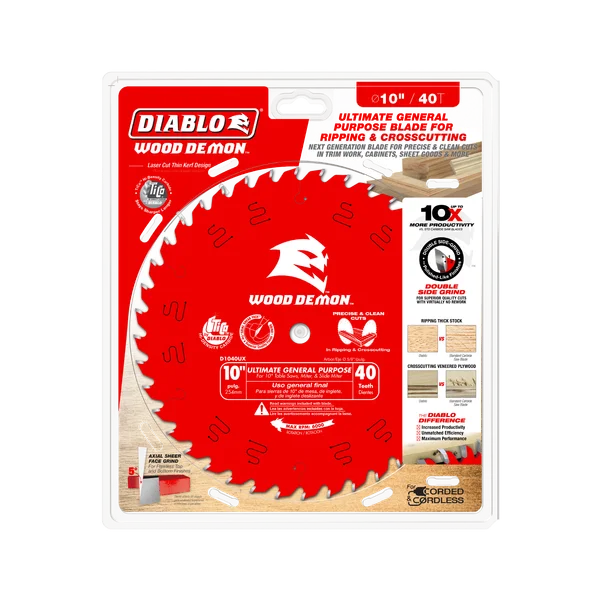 Diablo 10" x 40-Teeth Wood Demon™ Ultimate General Purpose Carbide Saw Blade for Wood