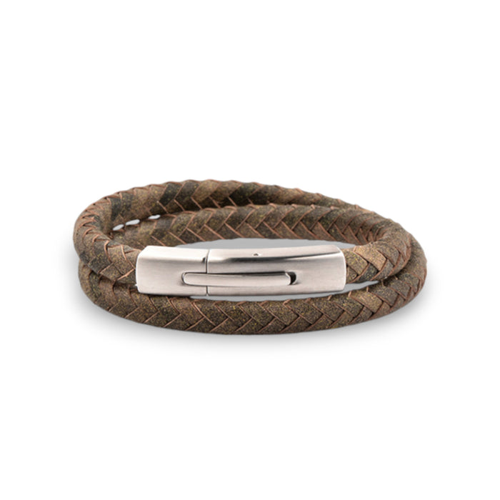 Double Wrap Plaited Leather Bracelet