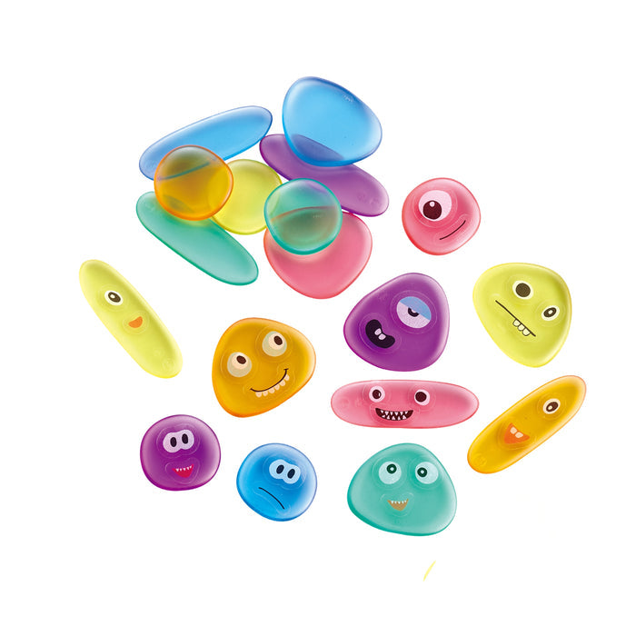 Emotion Rainbow Pebbles Translucent Learning Set | 18-Piece Set with 68 Emotion Stickers