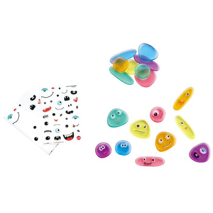 Colorful emoji-style stickers on a white background
