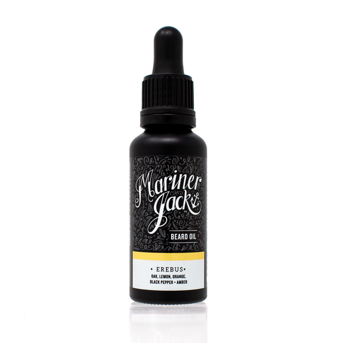 Erebus beard oil 30ml bottle on white background