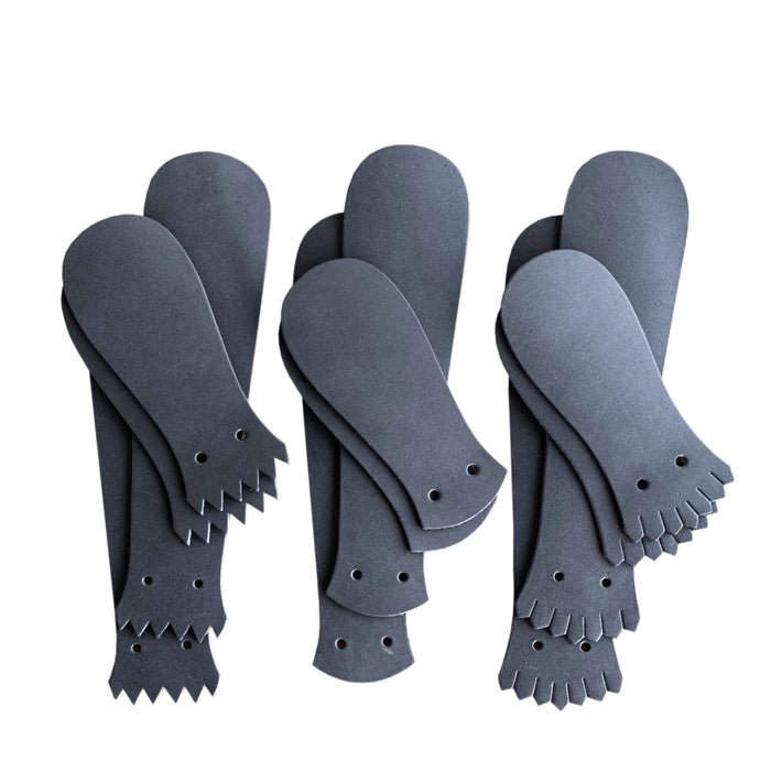 Black leather Kilties on a white background with copy describing what kind they are.