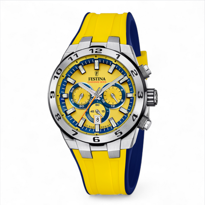 Festina 2024 Chrono Bike Watch - Yellow with Rubber Strap