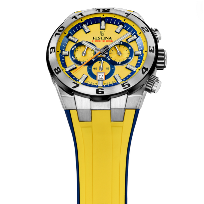 Festina 2024 Chrono Bike Watch - Yellow with Rubber Strap