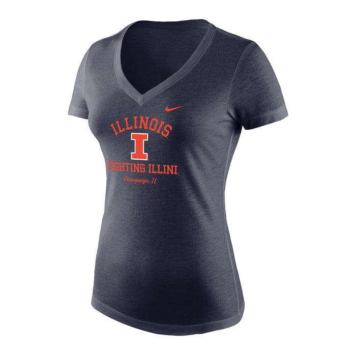 Fighting Illini Women's Navy V-Neck Arched Triblend