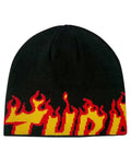 Flame Skully Beanie - Black