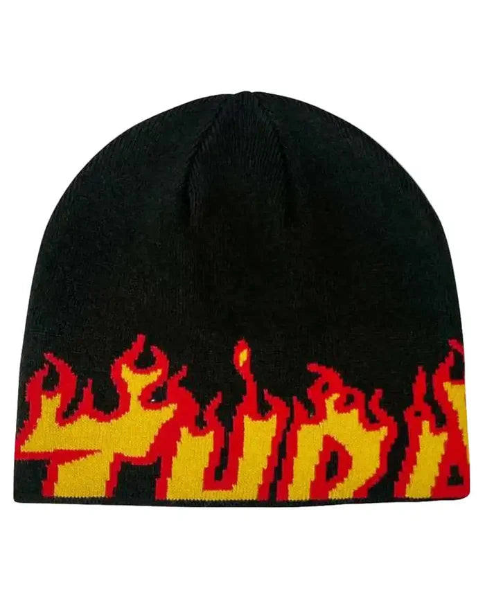 Flame Skully Beanie - Black