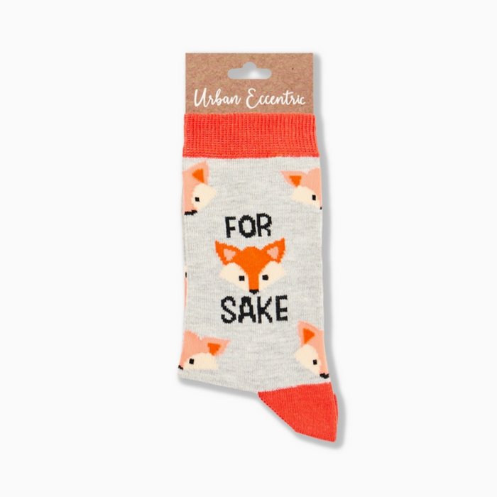 For Fox Sake socks with retail tag visible